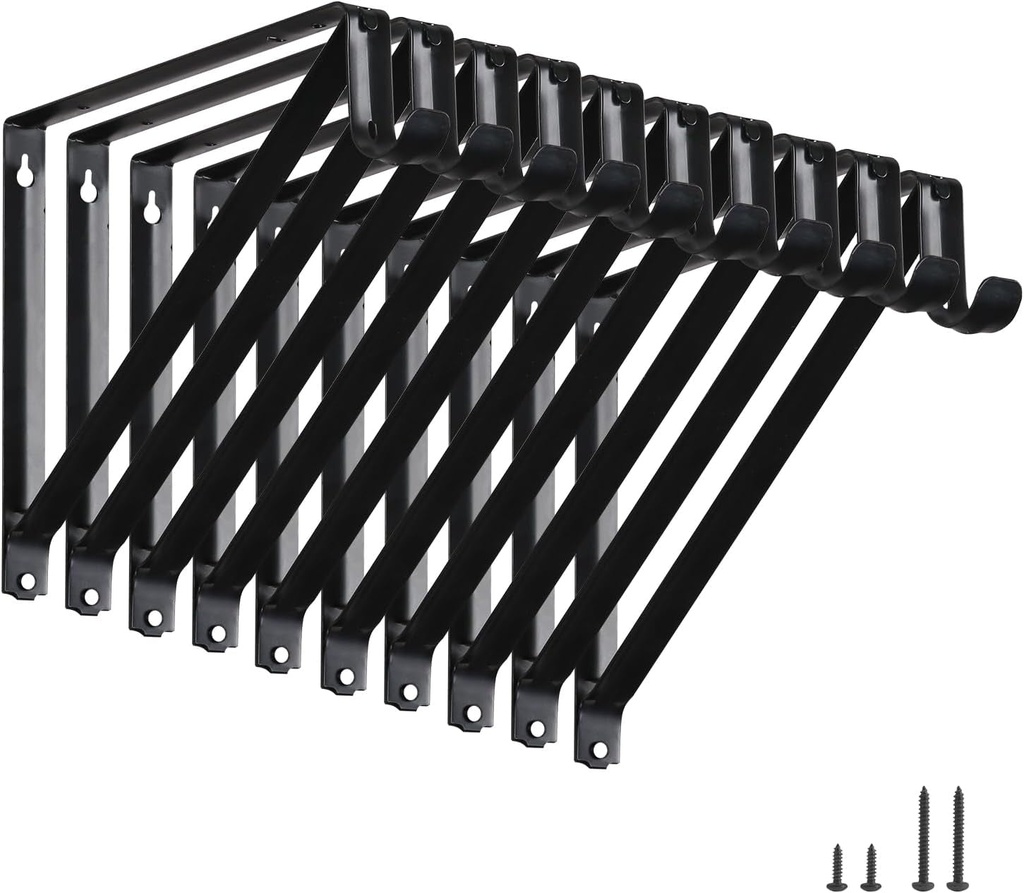 HOME MASTER HARDWARE Heavy Duty Closet Shelf & Rod Brackets 10 Pack,Wall Mounted Closet Shelves Support Brace with Hook,10-3/4 in Black Bracket with Screws