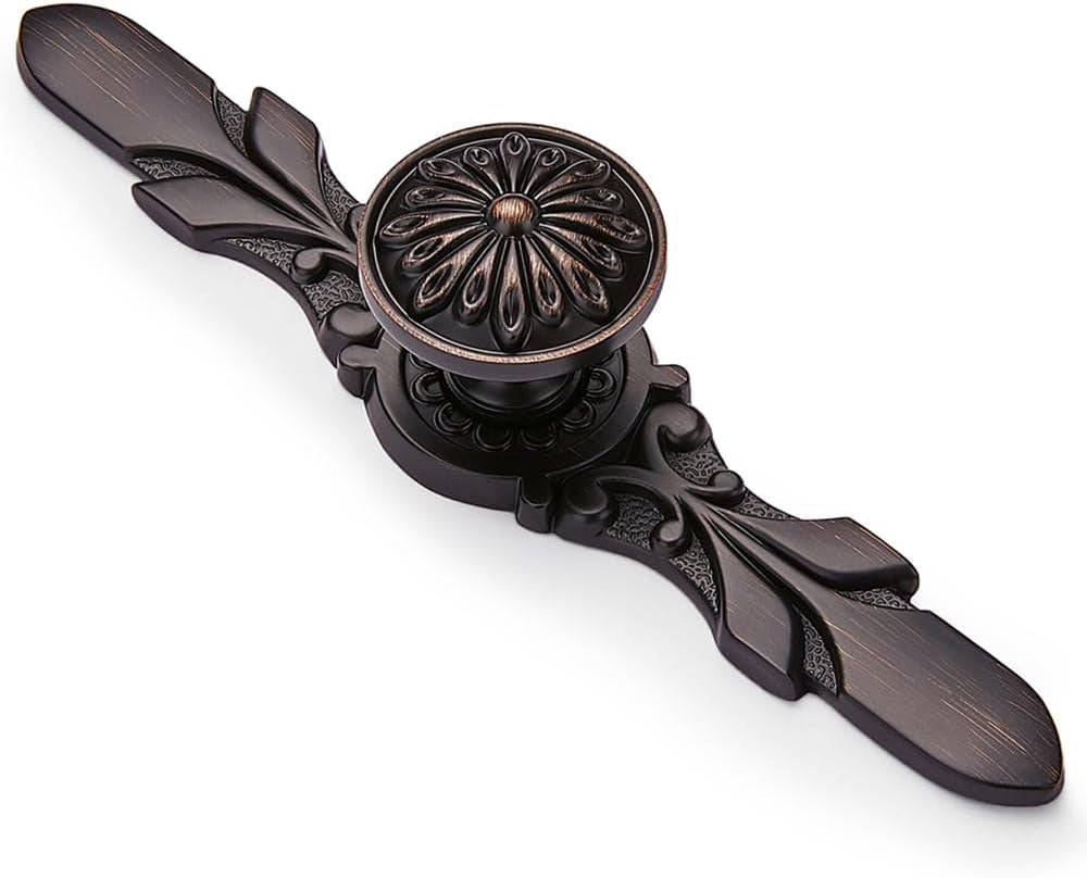 10 Pack round Oil Rubbed Bronze Cabinet Pulls with Backplate - 1.22” Knob & 5.8” Plate - Vintage Drawer Pulls and Knobs, Home Decorative Flower Look for Kitchen,Bathroom,Bedroom