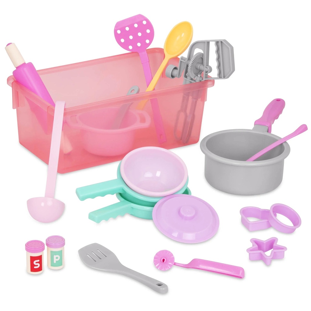 Battat Dinner for Eight Cookware Cooking Plastic Playset with 21Pcs, Toddler and Preschool Toys