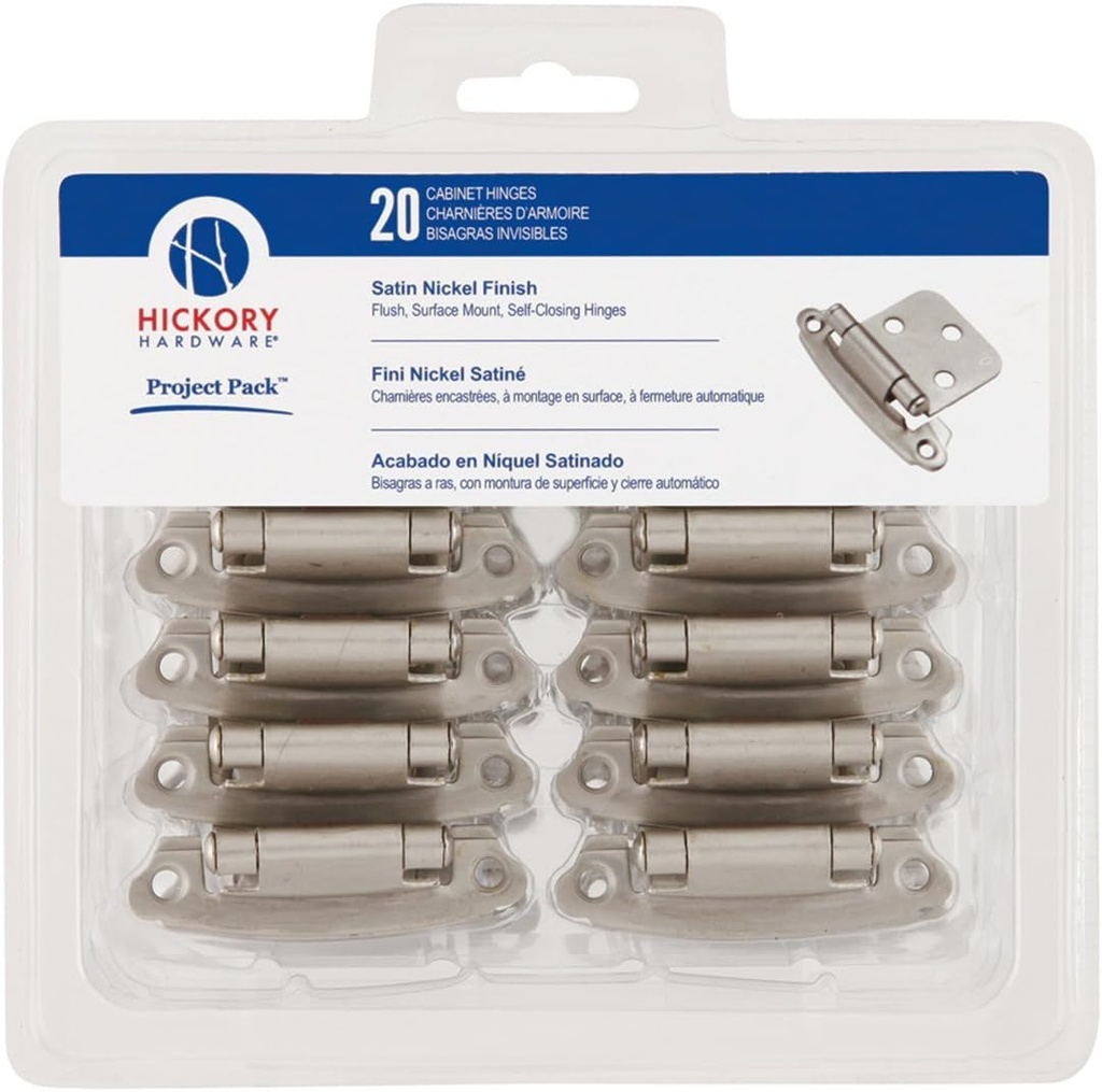 Hickory Hardware VP244-SN Variable Overlay Surface Self-Closing Collection Cabinet Hinge - 170° Opening, Face Frame Application - Easy Installation - Satin Nickel Finish - Pack of 1 Pair