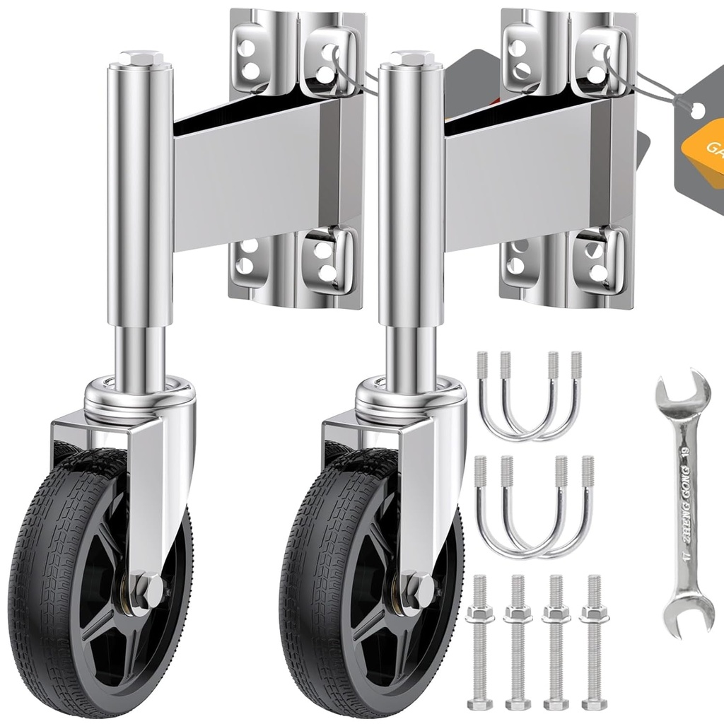 WOOSKY Spring Loaded Tube Gate Casters 5” Heavy Duty Gate Caster Wheels with Hardware for Tube Gates, Metal Gates, Wooden Gates, Fence Gates, Swing Gates, 400 Lbs Load Capacity, Pack of 2