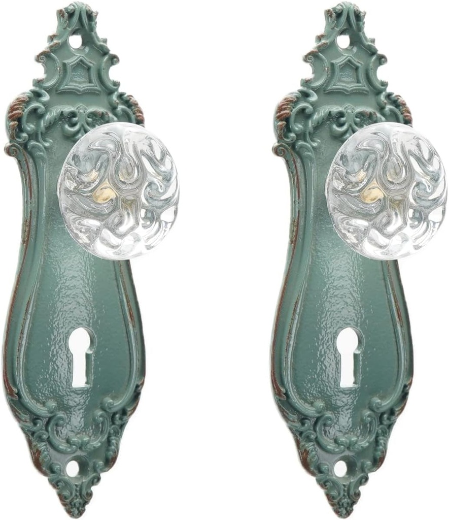SOFFEE DESIGN 2Pcs Vintage Cabinet Dresser Drawer Pulls, Distressed Closet Handles with Clear Crystal, Door Knobs for Cupboard, Kitchen Furniture - Green