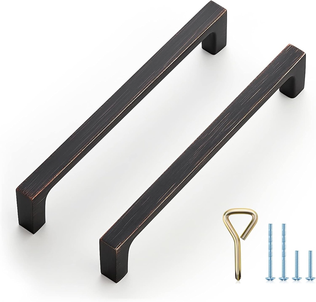 Ravinte 10 Pack Square Kitchen Cabinet Pulls Kitchen Cabinet Handles Oil-Rubbed Bronze Cabinet Hardware Kitchen Drawer Pulls 5 Inch Hole Centers Dresser Pulls Solid Drawer Handles for Dresser Drawer