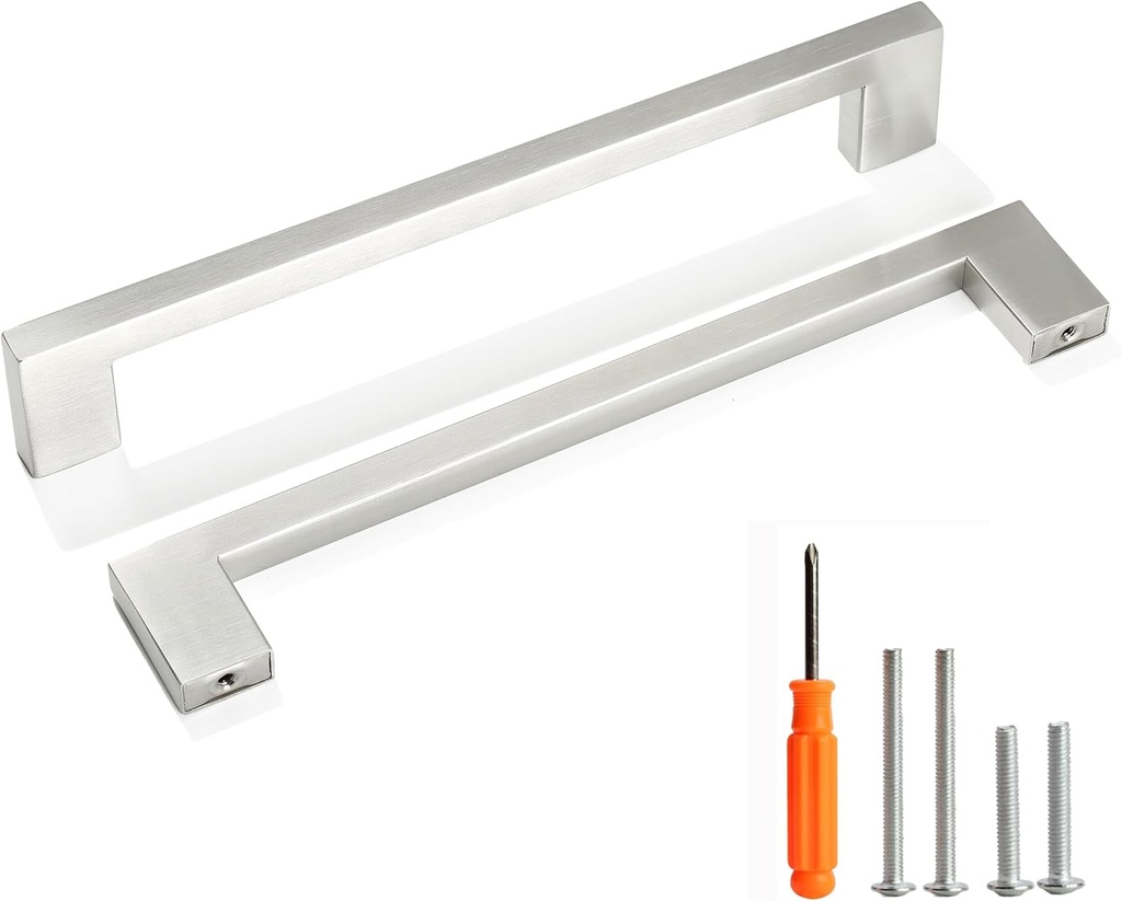 Cabinet Pulls Brushed Nickel Cabinet Handles Square Drawer Pulls, 10 Pack 10 Inch Stainless Steel Kitchen Door Cupboard Cabinet Handles, Drawer Hardware Handles, 256Mm Hole Centers