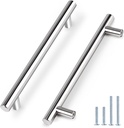 Probrico 10 Pack 10 Inch Total Length Kitchen Cabinet Handles Euro round T Bar Cabinet Pulls Polished Chrome Stainless Steel Kitchen Drawer Cupboard Door Hardware, 7-9/16 Inch Hole Centers