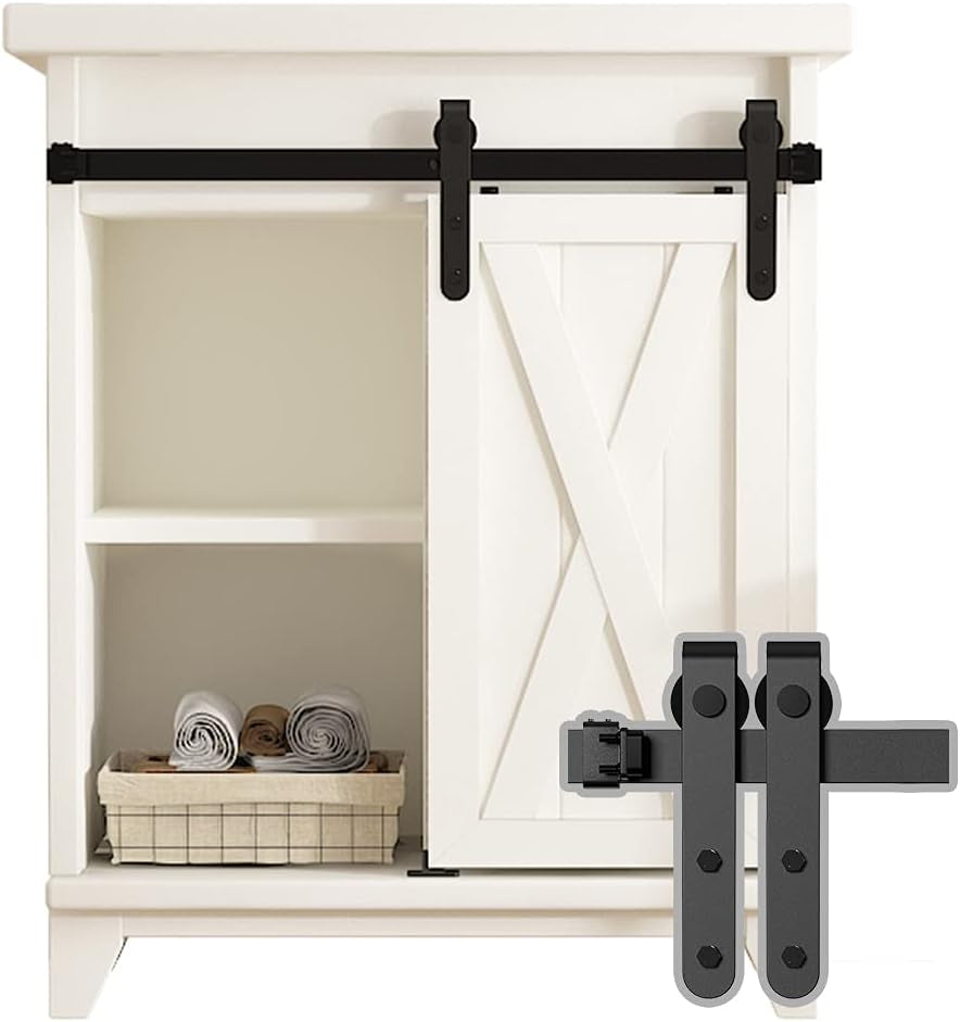 Skysen 2Ft Single Door Cabinet Sliding Barn Door Hardware Kit Super Mini Sliding Door Hardware for Wardrobe Cabinet TV Stand (Ykd2)