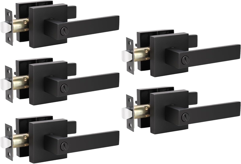 KNOBWELL 5 Pack Matte Black Door Handle Heavy Duty Door Lever Privacy Door Lock Set Door Hardware, Left or Right Handing Door Handles, Interior Door Handle 2.07 Lb One Lever