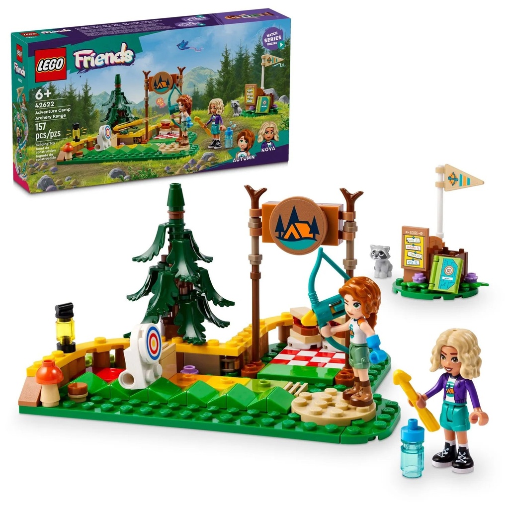 LEGO Friends Adventure Camp Archery Range Toy, Archery Set for Kids with Toy Bow and Arrows, Adventure Building Playset for Girls and Boys Ages 6 Years and Up, 2 Mini Dolls and a Raccoon Figure, 42622
