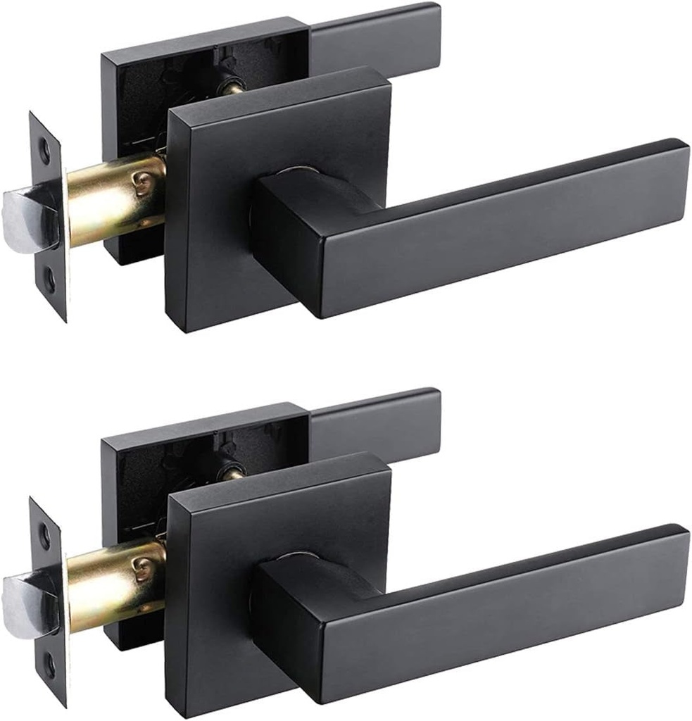 Home Improvement Direct 2 Pack No Lock Passage Door Lever Handle, Reversible Door Handles without Locking for Right/Left Handed Door, Matte Black Heavy Duty Square Lever Set for Interior/Exterior Use