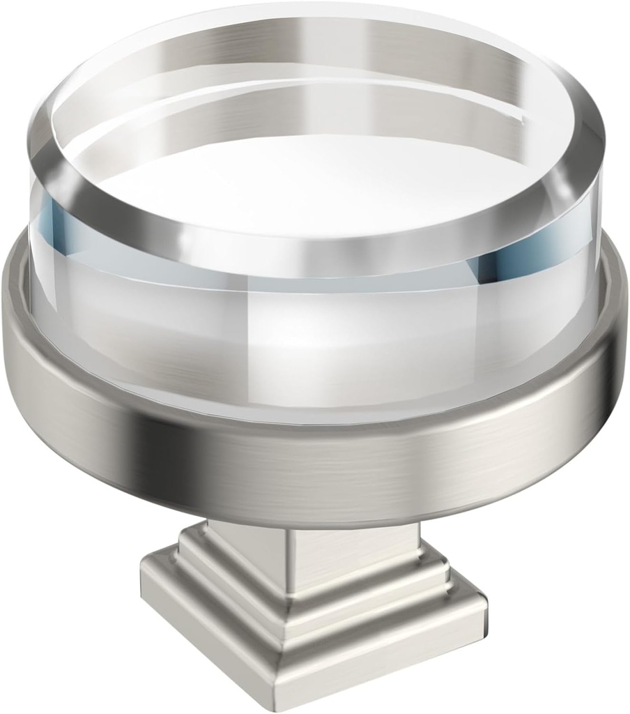 Amerock Glacio 1-1/2 Inch (38Mm) Diameter Clear/Satin Nickel Cabinet Knob, BP36976CG10