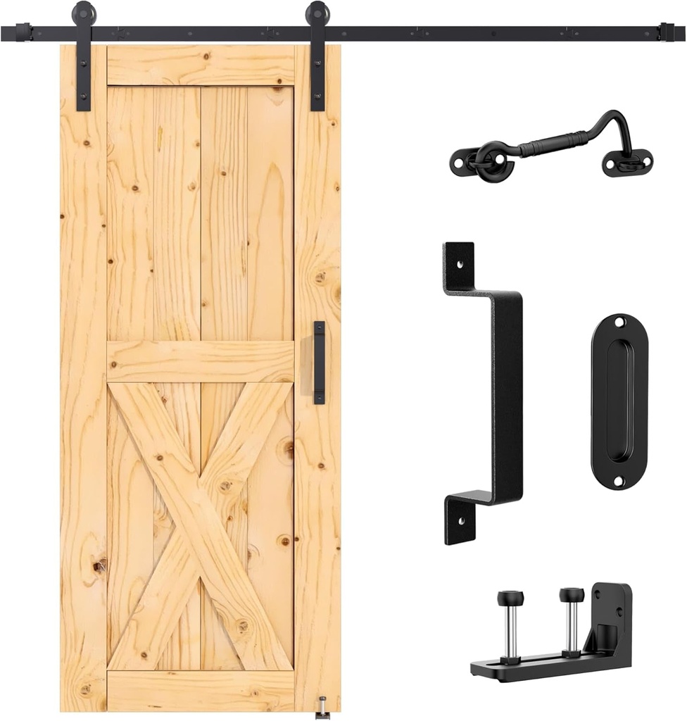 SKYSEN 6FT Sliding Barn Door Hardware Kit, Barn Door Track, 1/4” Thick Material- 4FT-13FT Available- Combinaton Track- Smooth and Quiet- Easy to Install- Black (I Shape-5-S)
