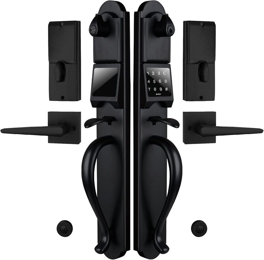 Keypad Double Door Handleset, Heavy Duty Password Exterior Door Lock Set with Deadbolt, Electronic Keyless Entry Door Lock, Left&Right Handed