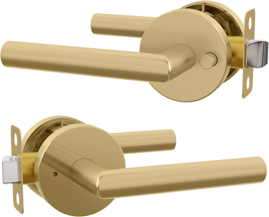 Mega Handles - RAEGEN Privacy I Lever Door Handle Set for Hallway, Closet and Bathroom I Reversible Heavy Duty I Fits All Standard Door Sizes I Screws Included - Satin Brass (1 Pack)