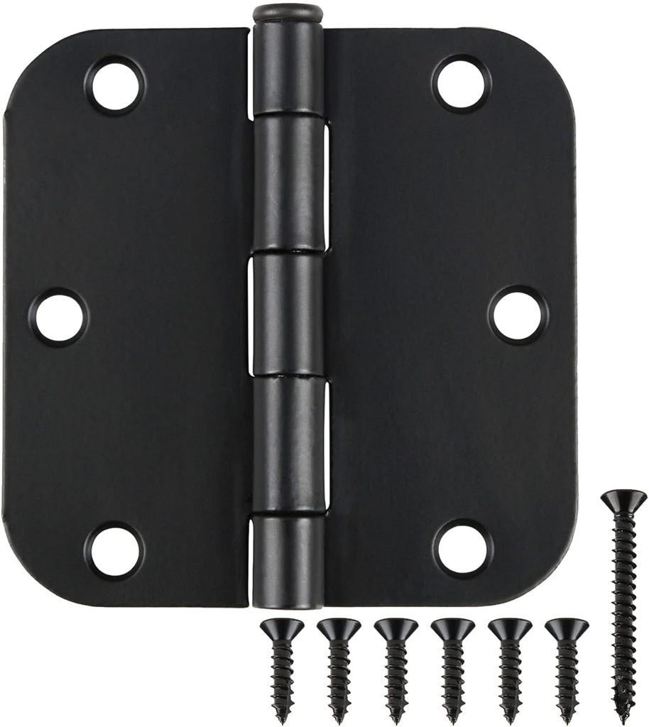 42 Pack Matte Black Door Hinges 3.5 Inch 5/8" Radius,Rounded Interior 3 1/2" Bifold Table Closet Big Black Door Hinges for Doors,Furniture,Farm,Book Shelf,Gate,Bed Room,Entryway,Patio,Playhouse,Kit