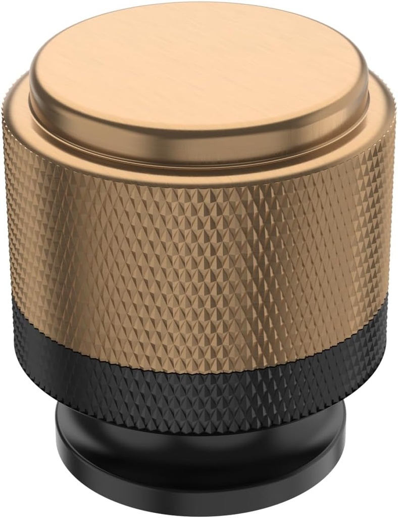 Alzassbg 10 Pack Matt Black and Champagne Bronze Cabinet Knobs, 1.1 Inch(25Mm) Diameter Cabinet Two Tone Hardware Knurled round Cylinder Knobs for Cupboard and Drawers AL6018TGP-MB