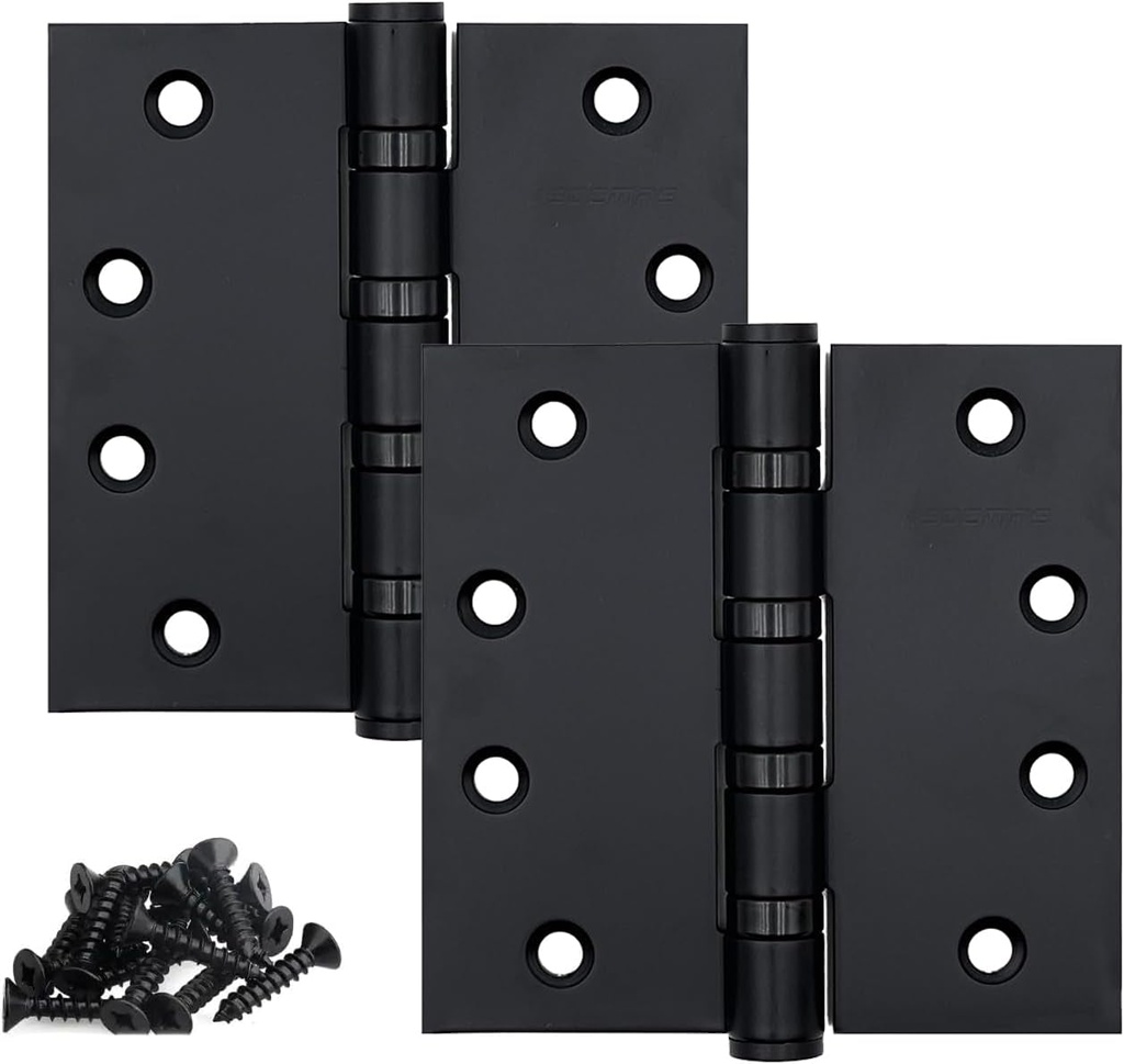 Stainless Steel Door Hinge Ball Bearing NRP, Heavy Duty Inner and Outer Door Hardware for Left and Right Doors, 4" (101Mm) X 4" (101Mm) Door Hinge, Door Hinge 2 Pack (Black)