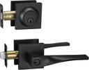 Berlin Modisch Sleek Series Entry Lever Door Handle Set and Single Cylinder Deadbolt Locking Lever Handleset [Front Door or Office] Reversible Heavy Duty – Iron Black Finish