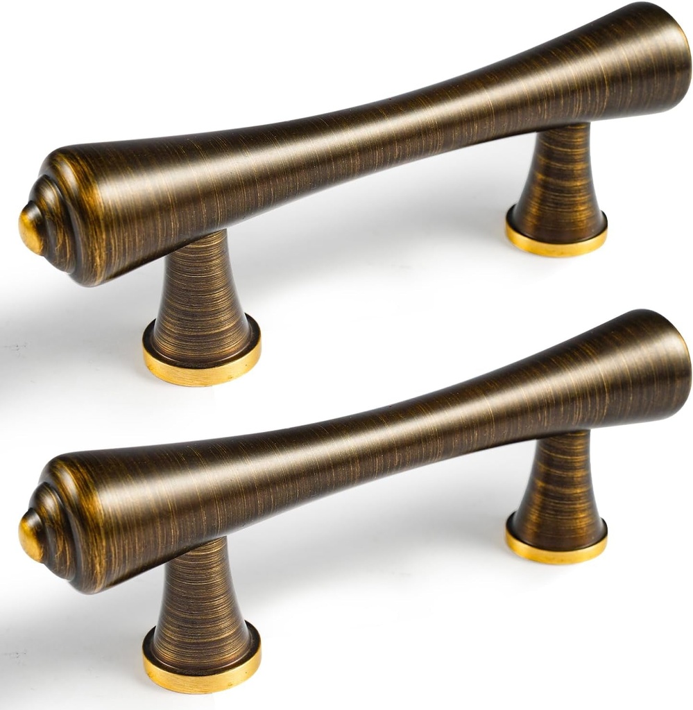 4 Pack 4-1/2 Inch Antique Brass Brushed Bronze Kitchen Cabinet Handle Vintage Retro Cabinet Pulls Bathroom Hardware for Cupboard Drawer Pulls Dresser Pulls, S
