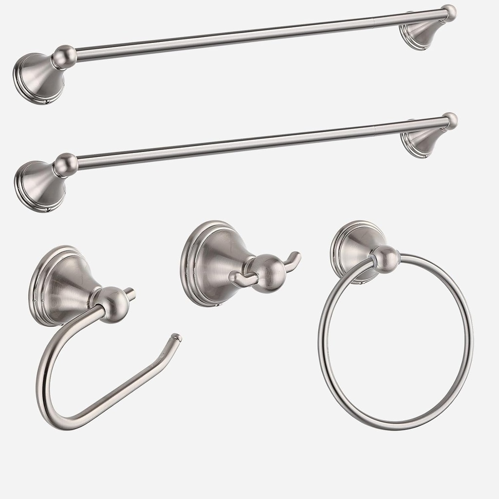 Bathroom Hardware Set, Towel Rack Set Towel Bar Set for Bathroom, Toilet Paper Holder, Hand Towel Holder and Robe Hook 5-Pieces Bathroom Towel Holder Set, Zinc, Nickel