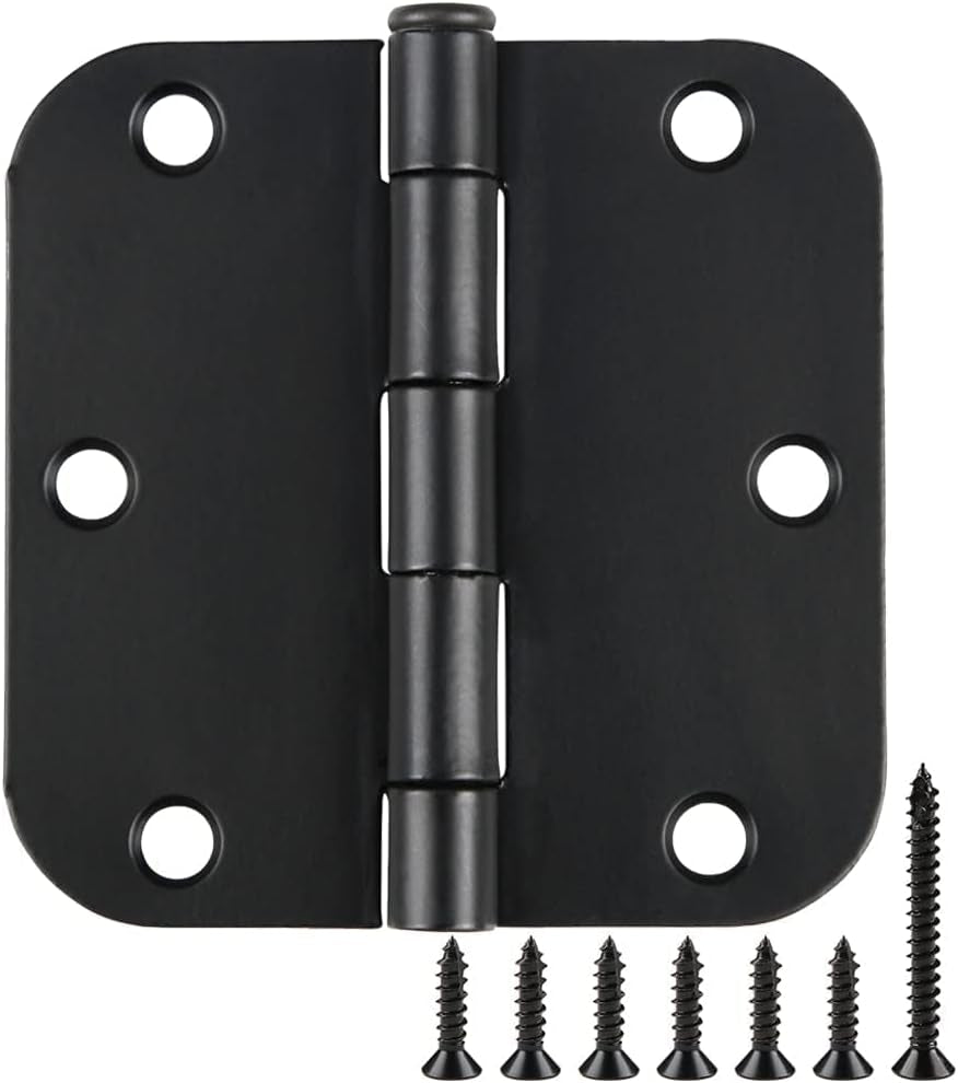 TDCHINGES 36 Pack Rounded Matte Black Door Hinges 3.5 Inch 5/8" Radius Interior 3 1/2 Inch Door Hinges Flat Iron Bifold Easy Installation Door Hinges for Doors 3 ½" Hardware Controls