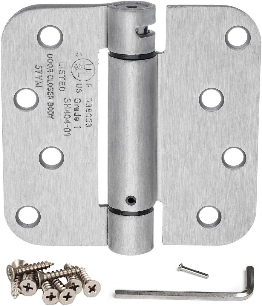 Dynasty Hardware 4 Inch Spring Loaded Door Hinge Self Closing with 5/8" Radius Corners, Satin Nickel - Pack of 2 Hinges