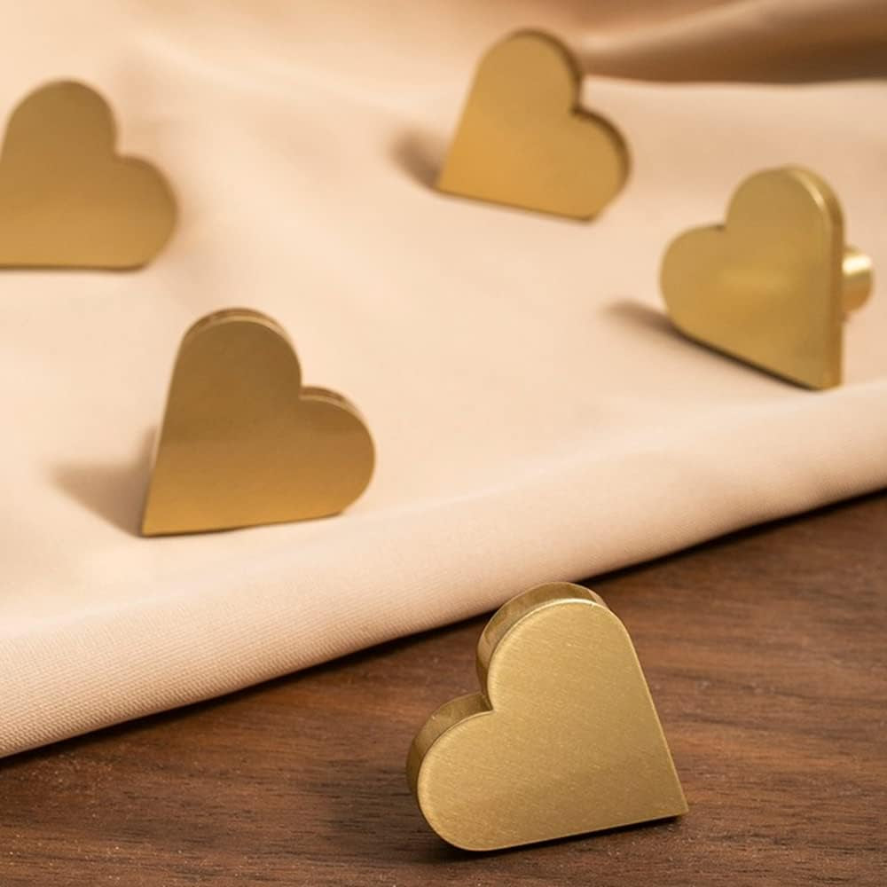 Heart Brass Knobs, Brushed Gold Cabinet Knobs Heart Shape Cabinet Dresser Drawers Kitchen Hardware Door Knobs, 4 Pack Brass Dresser Knobs
