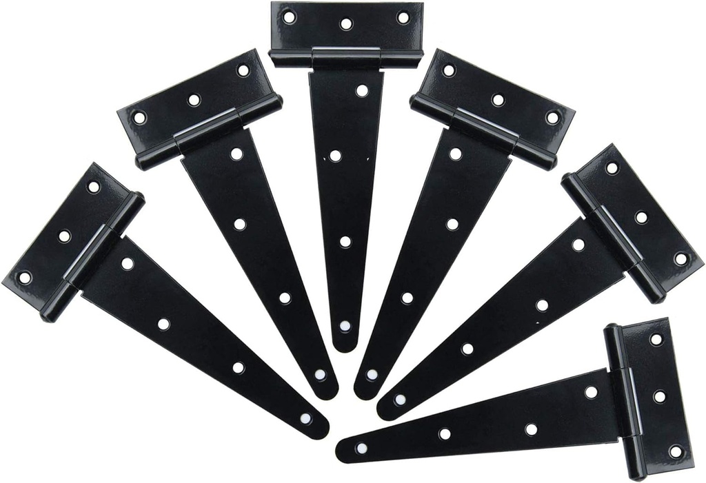 Tambee T-Strap Barn Door Hinges Shed Door Heavy Duty Hinges Gate Strap Hinges Black Wrought Hardware Iron Rustproof (8Inch, 6 PCS)