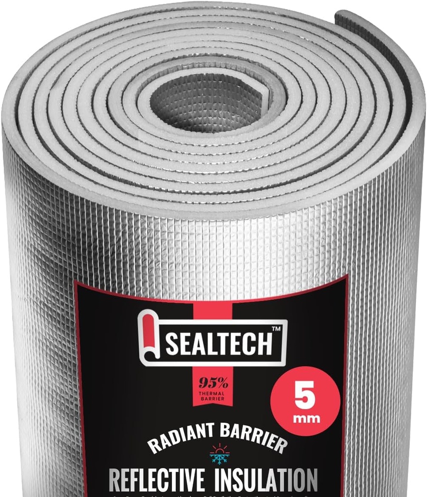 Heavy Duty 5Mm Reflective Insulation Roll - Premium Foam Core Radiant Barrier for Energy Conservation -Commercial Grade Soundproofing Thermal Shield for Indoor and Outdoor Use (16" X 125')