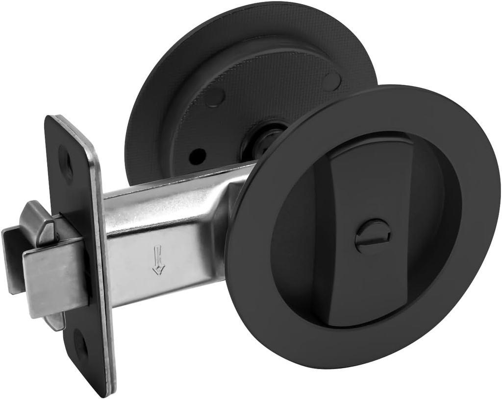Black Pocket Door Hardware round Pocket Door Lock Privacy Pocket Door Latch Pocket Door Handles for Bathroom Lock for Pocket Door, 1 Pack
