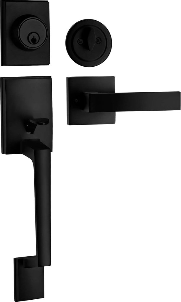 Berlin Modisch Single Cylinder Handleset with Lever Door Handle (For Entrance and Front Door) Reversible for Right and Left Handed Deadbolt Handle Set Iron Black Finish