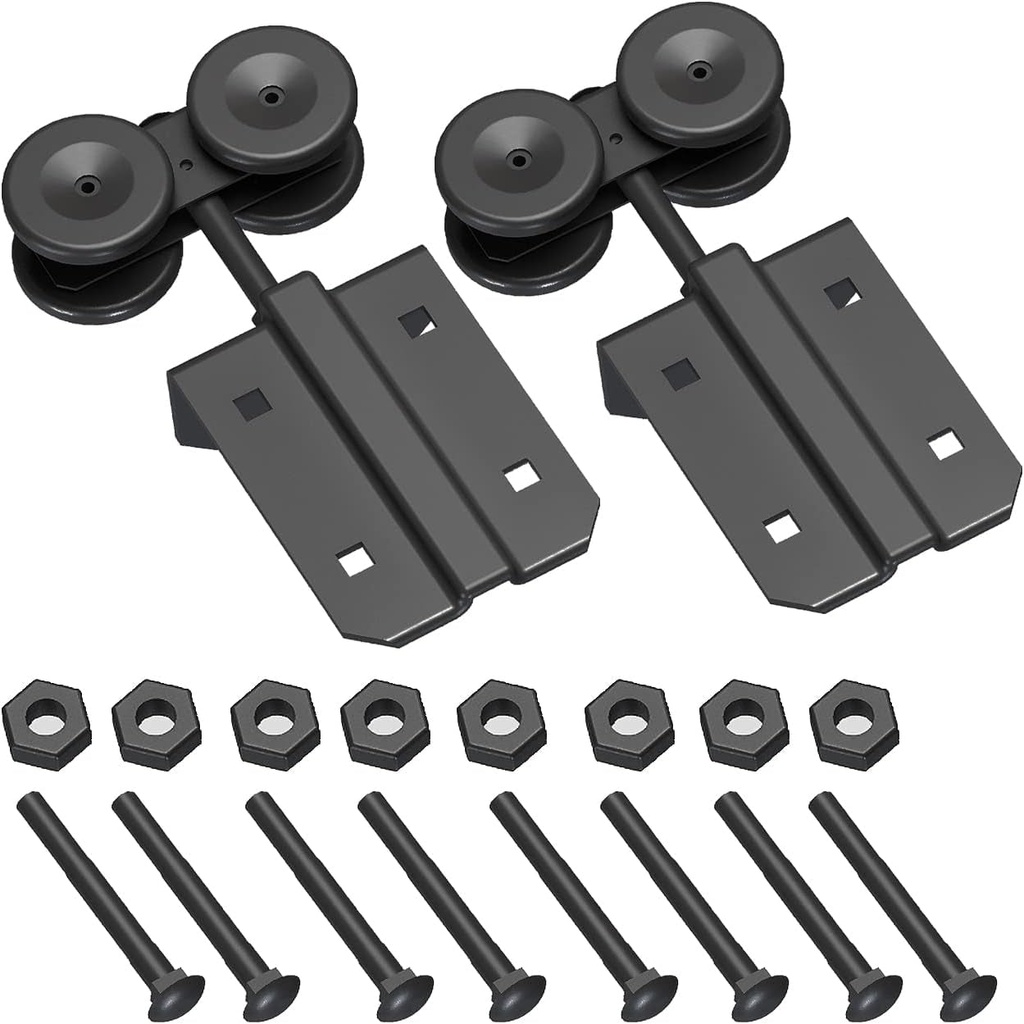 Black Steel Barn Box Rail Black Hanger 2 Pack, Heavy Duty Smooth Ball Bearings Indside，Carbon Steel Barn Door Rollers