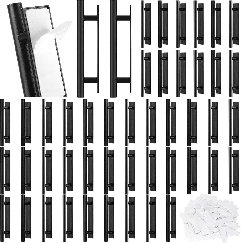 Barydat 50 Pack Stick Drawer Pulls Stick on Handle ABS Plastic Adhesive Door Handles Pulls Peel and Stick Cabinet Handles Push Pull Helper for Kitchen Cabinet Sliding Door Furniture(Black)