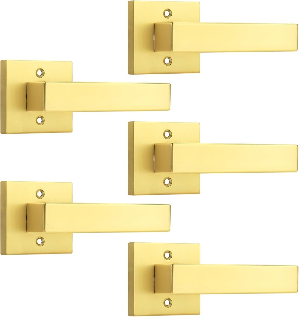 Probrico 5 Pack Gold Dummy Door Levers Door Handles Heavy Duty Interior Door Levers Modern Non-Turning Door Hardware for French Door