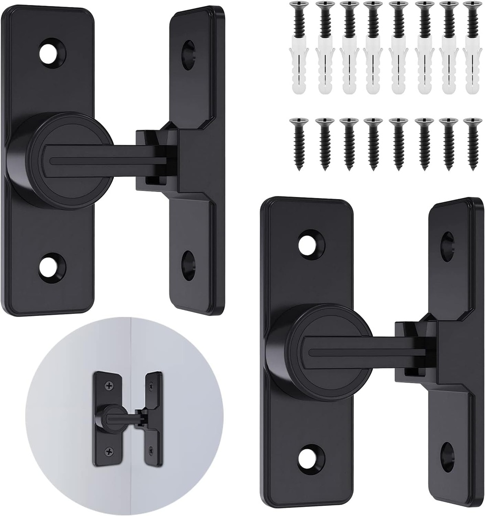 2 Pack Barn Door Lock Hardware, 90 Degree Heavy Duty Thickened Flip Door Latches, Sliding Barn Door Flip Locks Right Angle Gate Latch for Garden, Yard, Bathroom, Garage, Outdoor (Matte Black)