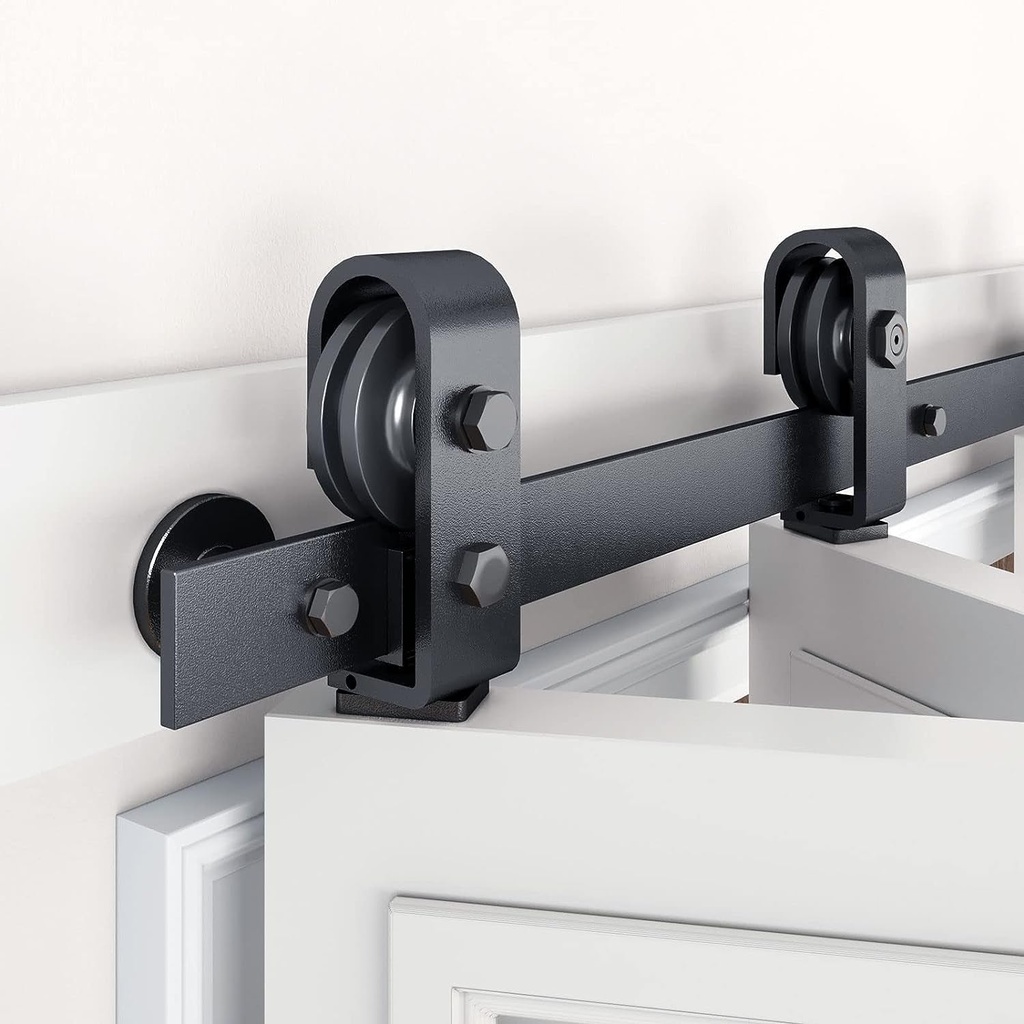 Easelife 30" Bi-Folding Sliding Barn Door Hardware Track Kit for 2 Closet Door,Top Mount Roller,Heavy Duty,Slide Smoothly Quietly,Easy Install,Black,No Door (Track Length 34" for Double 15" Wide Door)