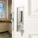 Sliding Door Lock Invisible Recessed Handle Latch with Keys for Pocket Door Barn Wood Door Interior Privacy Furniture Hardware Silver