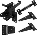 KAXIWEI Wood Gate Hardware Set，Heavy Duty Gate Latche with 2 PCS 6 Inch T-Hinges,1 PCS 3.5 Inch T-Hinge and 1 PC 6 Inch Gate Handle,For Outdoor Fence Swing Gate Black Finish