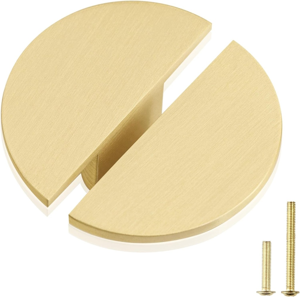 QOGRISUN 10-Pack Half Circle Cabine Knobs Solid Brass, Gold Half Moon Drawer Dresser Handles, 1-7/8-Inch Overall Length, Single Hole Pulls Knobs, Kitchen Cupboard Hardware, Brushed Brass Finish