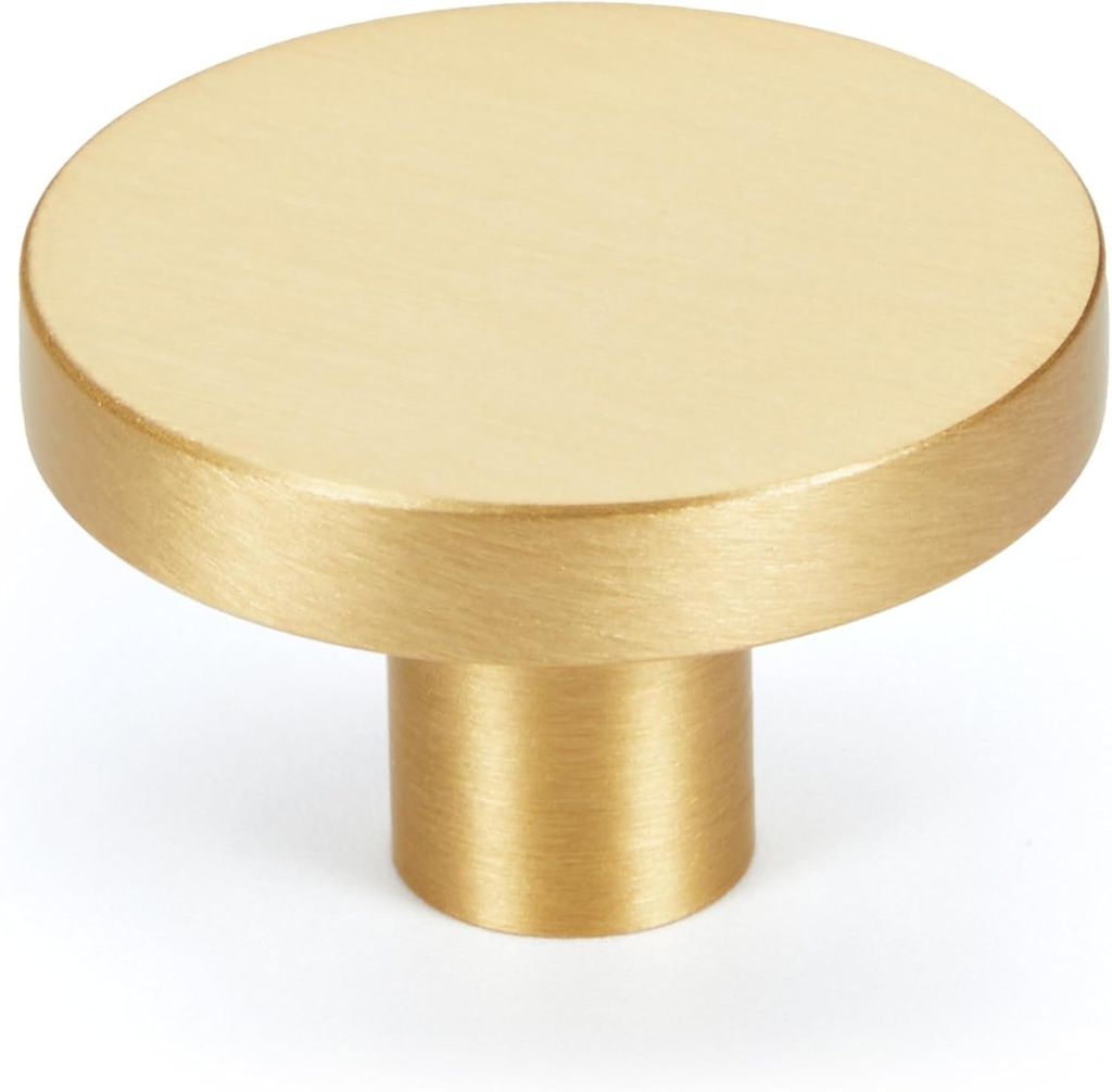 20-Pack Gold Kitchen Cabinet Knobs, Solid Brass Knobs for Dresser Drawer, round Minimalist Bathroom Cabinet Pulls, Modern Furniture Hardware, Brushed Finish, Diameter 1-3/16 Inch