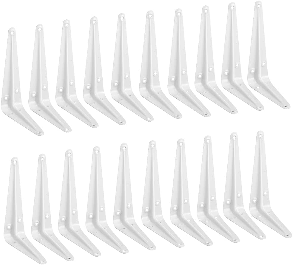 20 Pack Shelf Brackets 4 Inches White, Heavy Duty Steel Metal L Brackets for Shelves, J Brackets Wall Angel Corner Brace for Wood Board