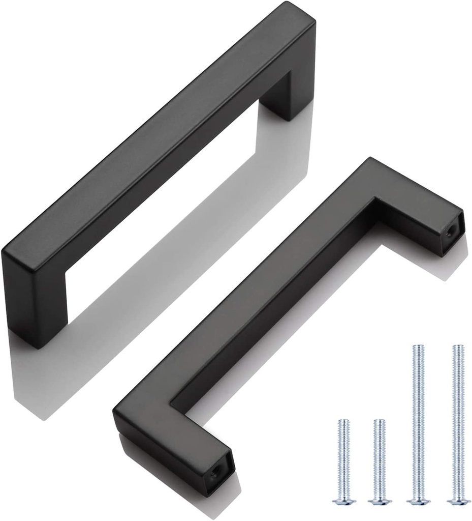 KNOBWELL 20 Pack| 4 Inch Square Bar Drawer Handles Black, Kitchen Cupboard Handles Black Drawer Pulls Furniture Hardware Dresser Drawer Pull Handles