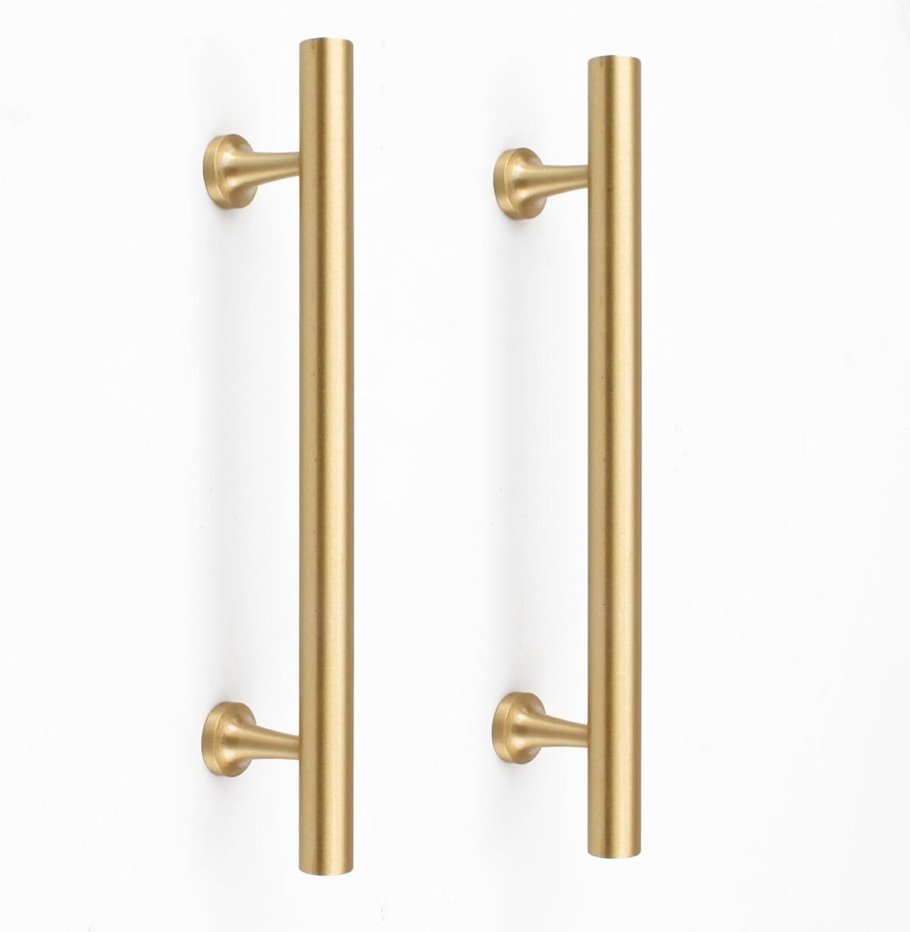 RZDEAL 5 Inch Kitchen Cabinet Handles Solid Brass Cabinet Pulls round Bar Handles Brushed Gold Dresser Drawer Pulls Hardware 4 Pack