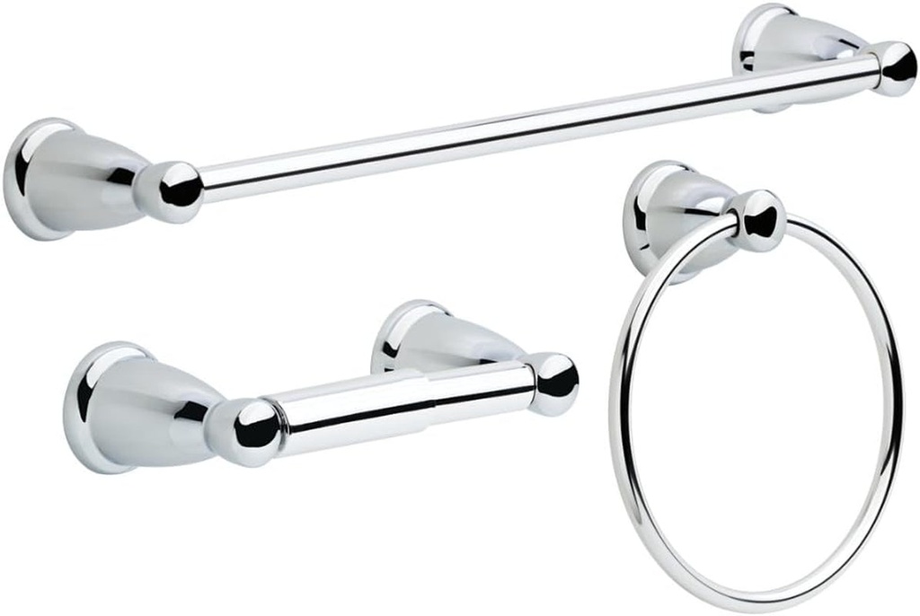 Franklin Brass Kinla (3-Pack) Bathroom Set Polished Chrome 24" Towel Bar Racks,Toilet Paper Holder, Hand Towel Holder | Bathroom Accessory Set Towel Holder Hardware Set KIN3PC-PC
