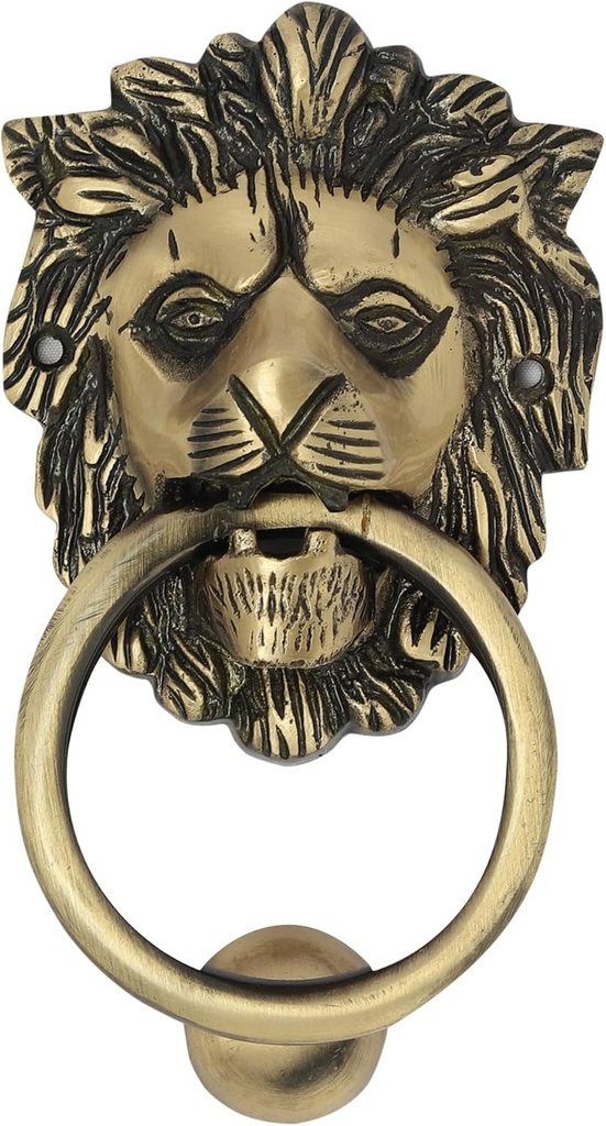 Vintage Gold Brass Cabinet Knobs Decorative Metal Pull Handle for Door Cabinet Drawer Home Furniture Handle Brass Knockers with Striker, Unique Design Door Knocker Hardware- Lion