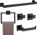 5 Pieces Bathroom Hardware Accessories Set Matte Black, 16Inch Towel Racks for Bathroom, Bathroom Towel Rack Set SUS304 Stainless Steel, Square Towel Bar Set, Bath Accessories Sets Wall Mounted