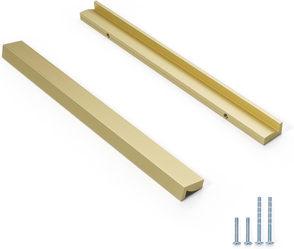 3745-F Cabinet Drawer Closet Door Handles (8"/200MM Overall Length, 8 Pack, Gold)