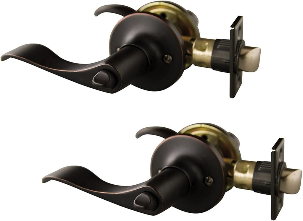 Design House 190538 Stratford 6-Way Universal Privacy Bed and Bath Door Lever Oil Rubbed Bronze 2-Pack