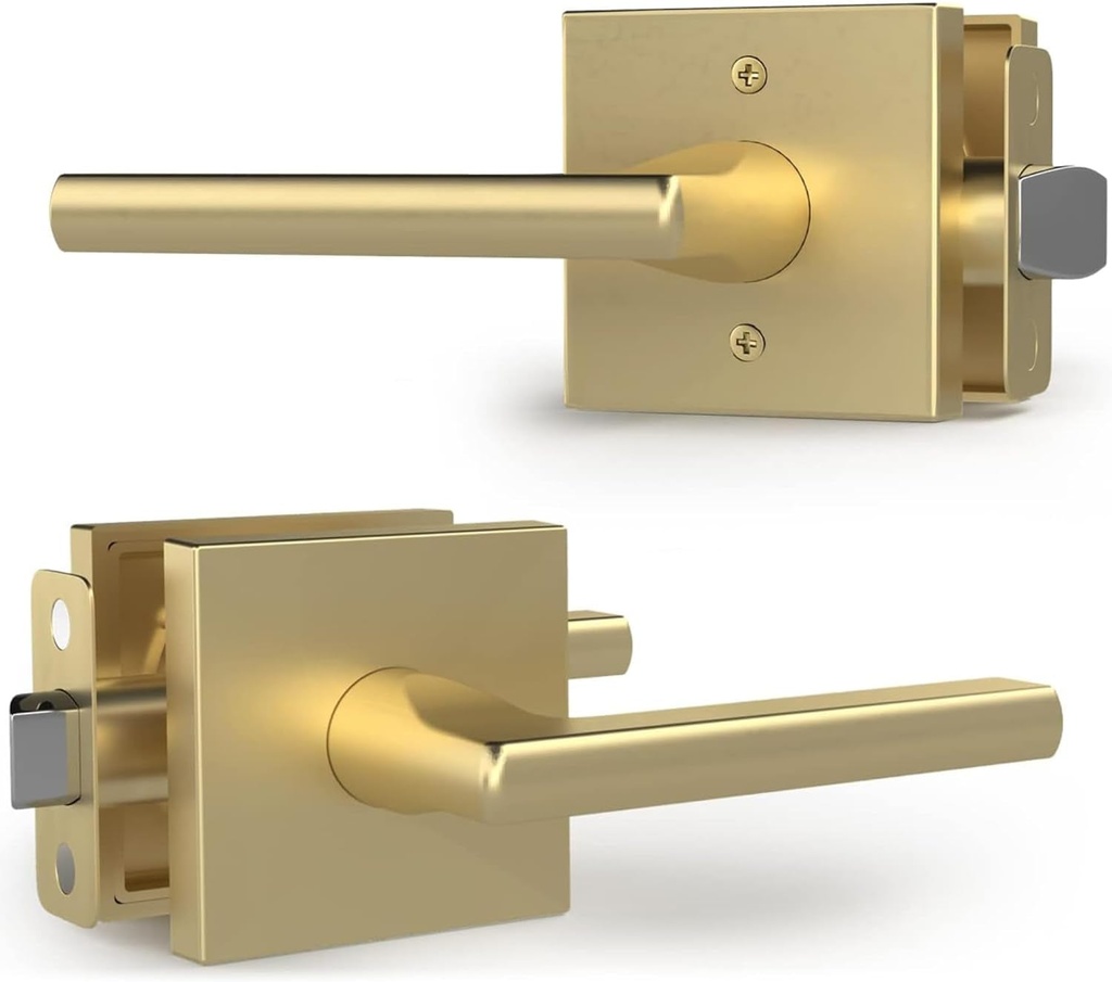 Passage I Lever Door Handle Set for Hallway, Closet and Bathroom I Reversible Design I Fits All Standard Door Sizes I Screws Included - Satin Brass (1 Pack) 4,29"