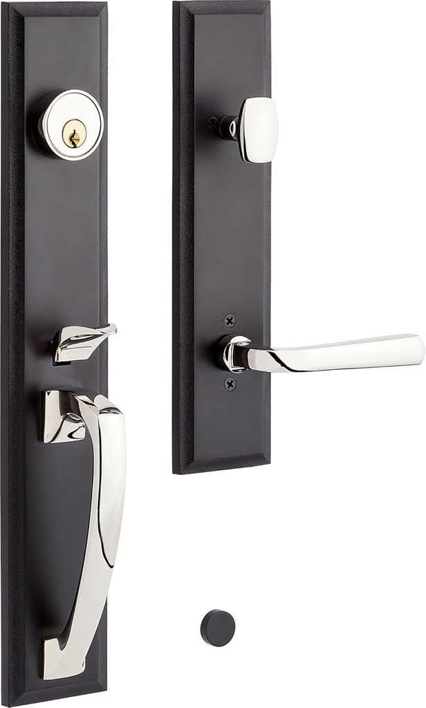 479119 Aurick Right Handed Solid Brass Keyed Entry Door Lever Set with 2-3/4" Backset - Matte Black/Polished Nickel