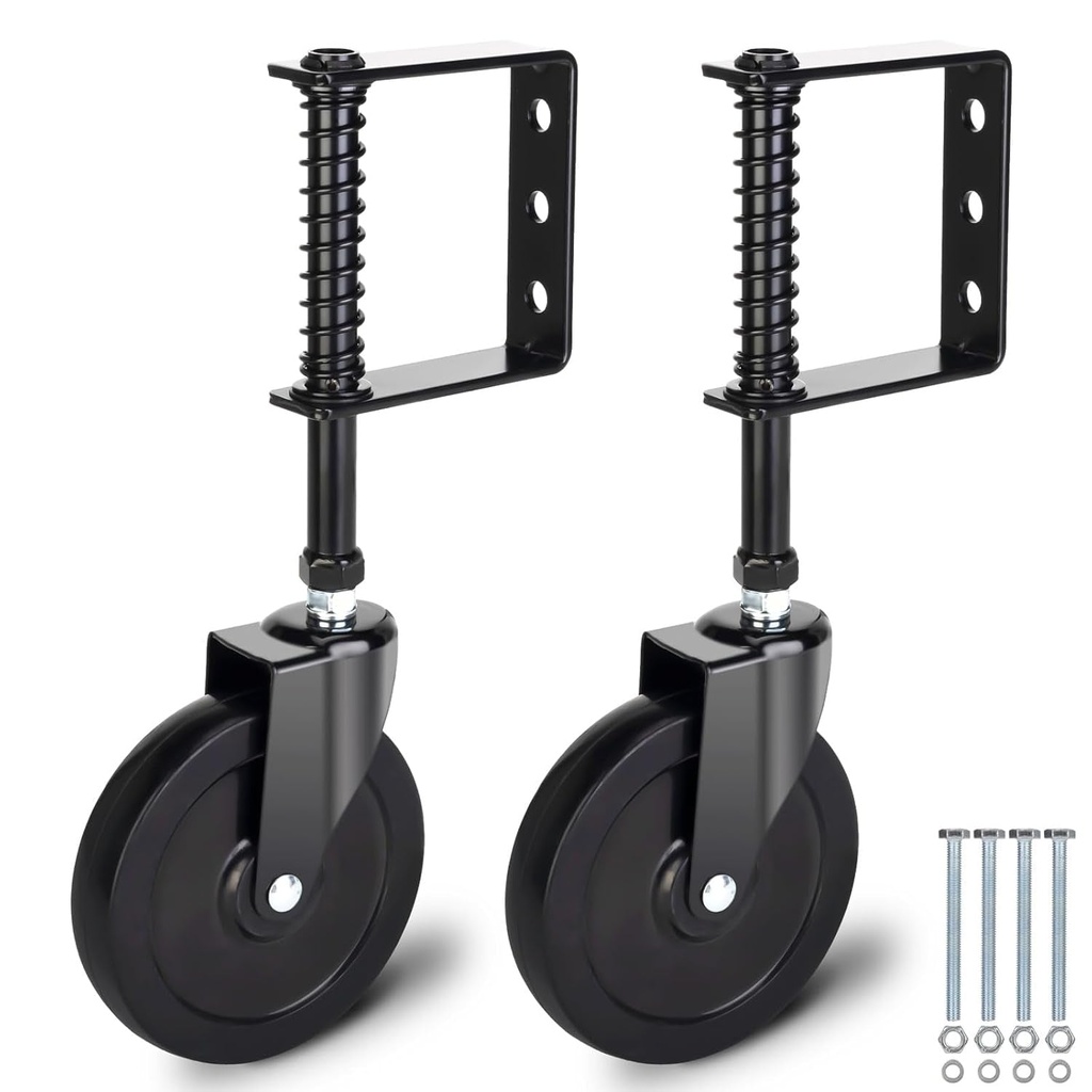 5 Inch Heavy Duty Gate Wheel, Fence Spring Loaded Gate Wheel, Farm Gate Support Wheel, Outdoor Gate Helper for Wooden PVC Fences, Gate Caster Kit with 360° Swivel, 220 Lbs Capacity, 2 Pack